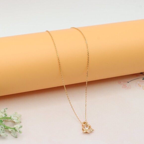 Angel Charm Rose Gold Necklace with Sparkling Centerpiece, XPNL0230 - Picture 6 of 13